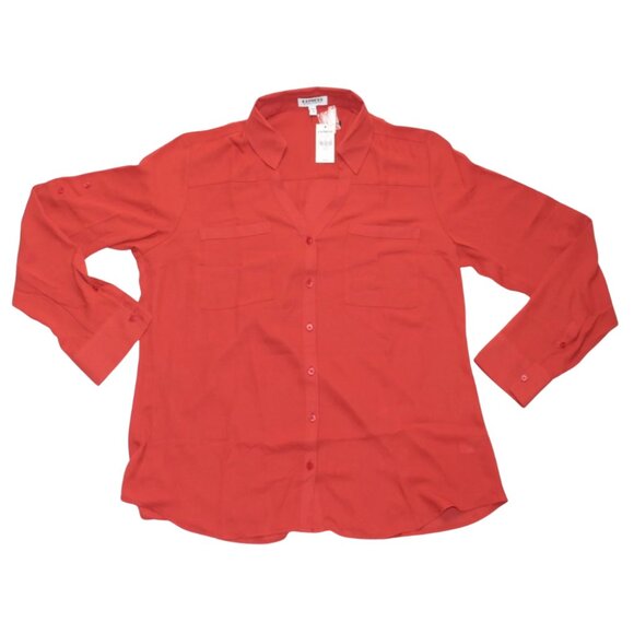 Express Women's Long Sleeve Button-up Red Shirt NWT Size L - Picture 1 of 4